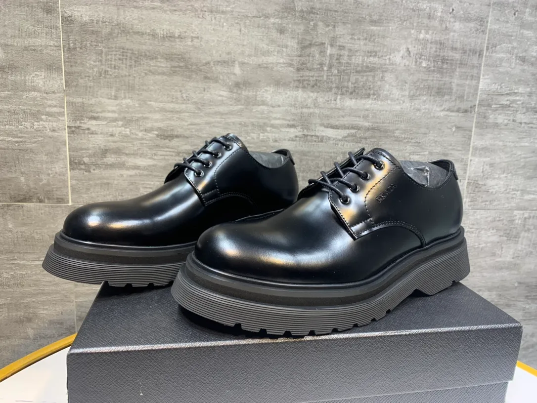 Men's men's shoes 💰760💰 🔥🔥🔥3990prada derby Prada top version thick-soled derby shoes, ken same fabric imported open edge beads, cowhide lining, cowhide feet complete set packaging code number 38-46